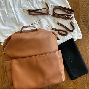 Mina Baie Stevie Terra Tan Vegan Leather Backpack Shoulder Diaper Bag + Add-Ons